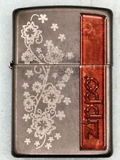Vintage 2013 Zippo Logo With Flower Scroll Midnight Chrome Zippo Lighter picture