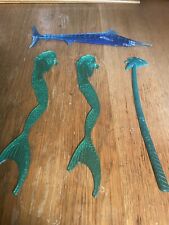 (4) Vintage swizzle sticks: Mermaid(2)  Marlin (1)  Palm Tree (Caribe Hilton)(1) picture