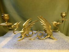 VINTAGE PAIR BRASS DRAGON CANDLE HOLDER GRIFFIN GOTHIC picture