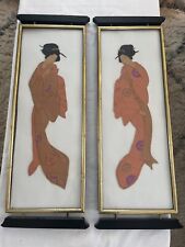 Vintage Collaged Paper Asian Art. Beautifully Framed. 29”x 9 1/2”. picture