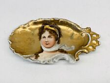 Antique Queen Louise Portrait Painted Boudoir Trinket Gold Dish picture