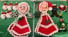 crocheted santa &mrs clause potholders/wall hanger plus xmas ornaments 13 piece picture