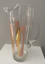 Vintage MCM Signed Fred Press Pink And Gold Leaf Cocktail Pitcher picture