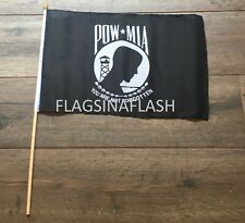 Pow Mia POWMIA Prisoner of War Stick Flag wood staff 12x18 flag 24inch flag picture