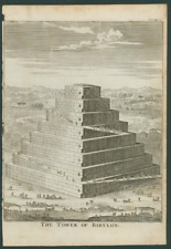 Amazing 17th century Full-page Woodcut of Biblical Tower of Babylon  #Bible picture