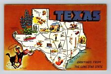 TX-Texas, Greetings from Lone Star St, State Map, Antique Vintage Postcard picture