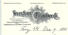 1898 WESTSIDE FOUNDRY CO RANGES & STOVES TROY NEW YORK INVOICE BILLHEAD Z5893 picture