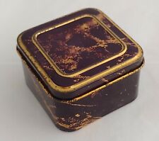 Vintage Dark Brown Maroon and Brass Colored Miniature Square Tin 3