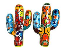 Talavera Wall Cactus (2) Folk Art Mexican Pottery Home Decor Multicolor 6.25