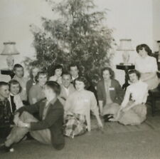 Vintage Black and White Photograph of a 1950s Christmas Gathering picture
