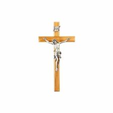 Beveled Edge Light Finish Wood Wall Cross Crucifix with Pewter Corpus Decor,8 In picture
