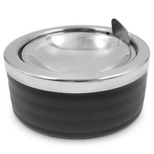 Grooved Black Metal Ashtray with a Lid for Cigarettes Outdoor Outside Windproof picture