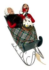 Vintage 1995 Byers Choice Carolers Couple In Sleigh Christmas Goose Muff 11.5 picture