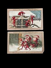 RARE Set 2 Louis Prang Antique Christmas Postcards Santa  Elf Elves READ picture
