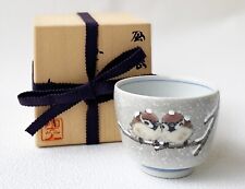 Guinomi Japanese Sake cup Kutani yaki porcelain Sparrow Snow Suzume Japan picture