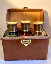 VF  1920s PERFUME COLOGNE LEATHER CASE AND 3 COLOURED BOTTLES picture