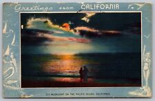 1962 Greetings From California Moonlight On The Pacific Ocean Posted Postcard H6 picture