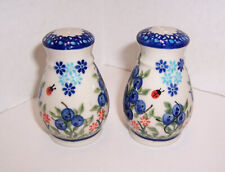 Polish Pottery Ceramika Boleslawiecka Kalich Salt & Pepper (3”) Blue Floral NWT picture