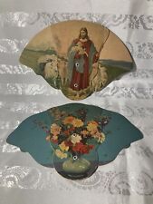 Lot of 2 Vntg Advertising Cardboard Trifold Fans Good Shepherd, Rhapsody Colors picture