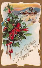 Merry Christmas & Happy New Year House Home Holly Postcard picture