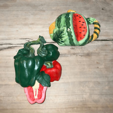 Vintage 3D Veggie And Fruit Resin Wall Hanging Decorations set 2 Grandmacore picture