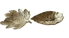 Virginia Metal Crafters Brass Leaf Dish Set Of 2 Chrysanthemum Imperial Tarra picture