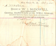 WI McDowell Knox PA Billhead Clarion County 1905  Hardware & Oil Well Supplies picture