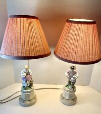 Vintage Figural Lamps French Colonial Couple Bedroom  Dresser Pink Shades READ picture