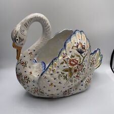 French Desvres France Delicate Large Swan Jardiniere Planter Signed picture