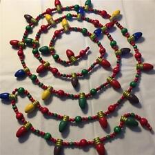 Vtg Xmas Wood Wooden Bead Light Bulb Garland 9 ft Multi Color & Size Beads 110” picture