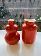 LOT Set 2 1960s MOD Syle Middle Kingdom Bo Jia Red Chinese Porcelain Vase Signed picture