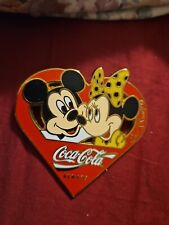 Heart Shape Large Rare Mickey And Minnie Coca cola Pin picture
