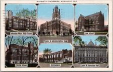 MARQUETTE UNIVERSITY Milwaukee Wisc. Linen Postcard 6 Building Views 1938 Cancel picture
