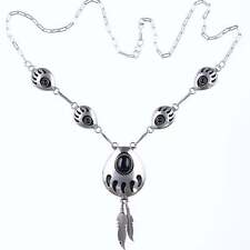 Vintage Navajo Claw and feather sterling onyx necklace picture