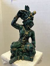 Aztec Tribal Mayan Malachite Green Warrior Statue Figurine W/ Gold trim 8.5” picture