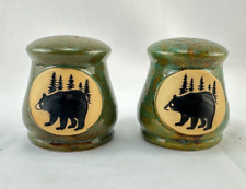 NEW Black Bear Pottery Salt & Pepper S&P Set Outdoorsy Forest Cabin Lodge Decor picture