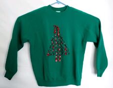 Vtg Cut out Christmas Tree Sweatshirt Womens Large Green Ugly Christmas Shirt picture