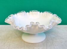 Fenton Silver Crest Candy Dish Compote White Milk Glass Ruffled Edge Vintage picture
