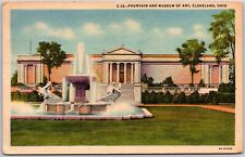 Cleveland Ohio OH, 1956, Fountain Statue and Museum of Art, Vintage Postcard picture