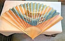 Vintage Souvenir of Gibraltar Ocean Liner Cruise Ship Paper and Wood Fan 1940's picture