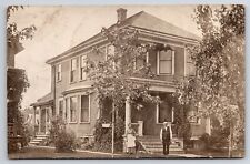 RPPC Beautiful Victorian House Residence Lovely Elderly Couple Posing Postcard picture