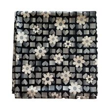 Vintage Flower Hearts Black Gray Fabric Polyester Silky 3.5 Yards 62” W x 124” L picture