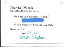 QSL Heureka DX Club Oslo Norway Norge 1955 Membership Card Radio History SWL picture