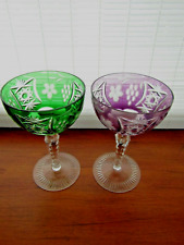 Ajka Marsala Cut to Clear Crystal Green & Amethyst Champagne Sherbet Goblets picture