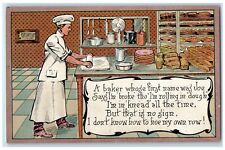 c1910's Baker Man Baking Rolling Dough Embossed Unposted Antique Postcard picture