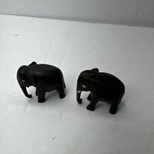 2 Vintage Handmade Black Wood  Elephant Statue Figure Figurine Decorative 2” picture