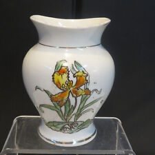 HTF Antique Homer Laughlin White Brush Jar / Vase Holder DUCHESS, Gold with Iris picture