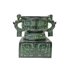 Chinese Green Black Vessel Ancient Ding Container Jar Display ws1473 picture