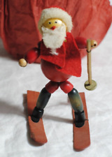 Vintage 1940's -1950's  Wooden Wired Jointed Santa on Snow Skis picture
