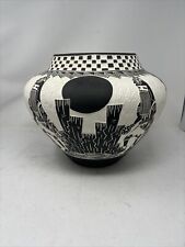 Large Acoma Pottery M&R Romero Native American Bowl Vessel Black & White picture